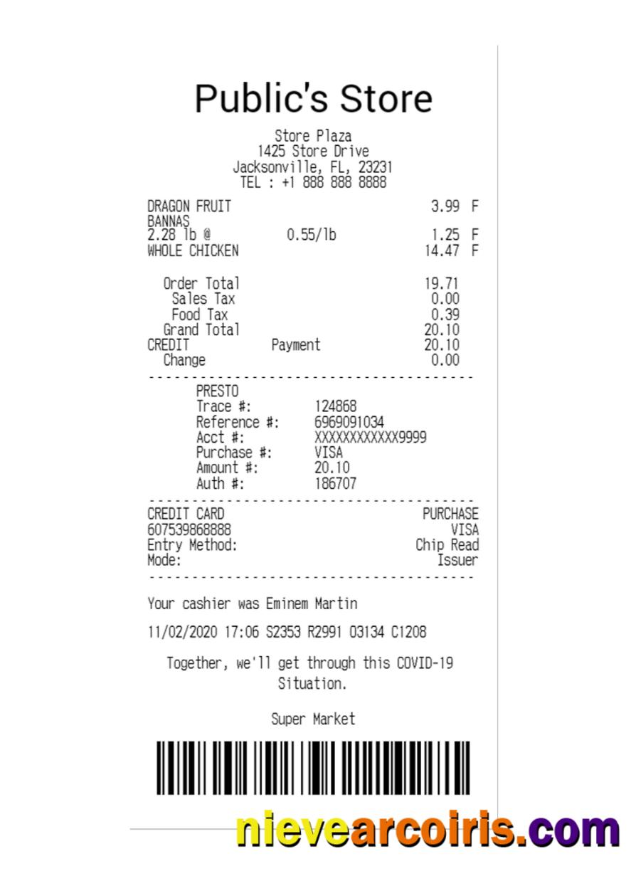 PUBLIC'S STORE payment receipt